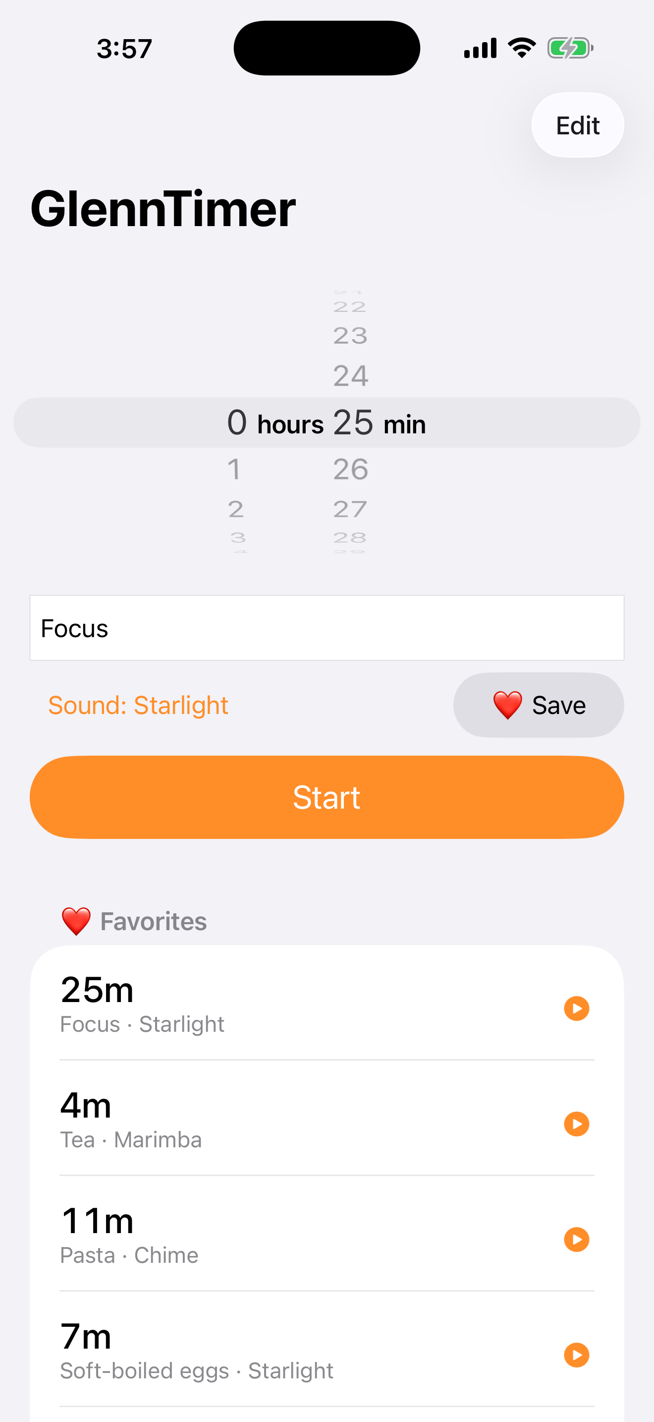GlennTimer setup screen